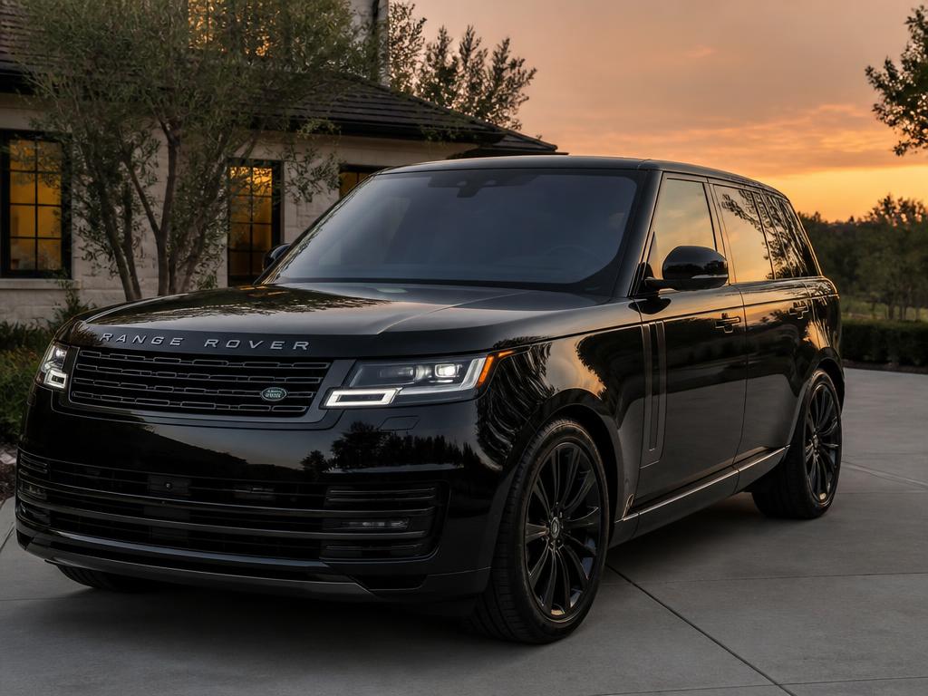 Black Range Rover SUV after a mobile detail at dusk